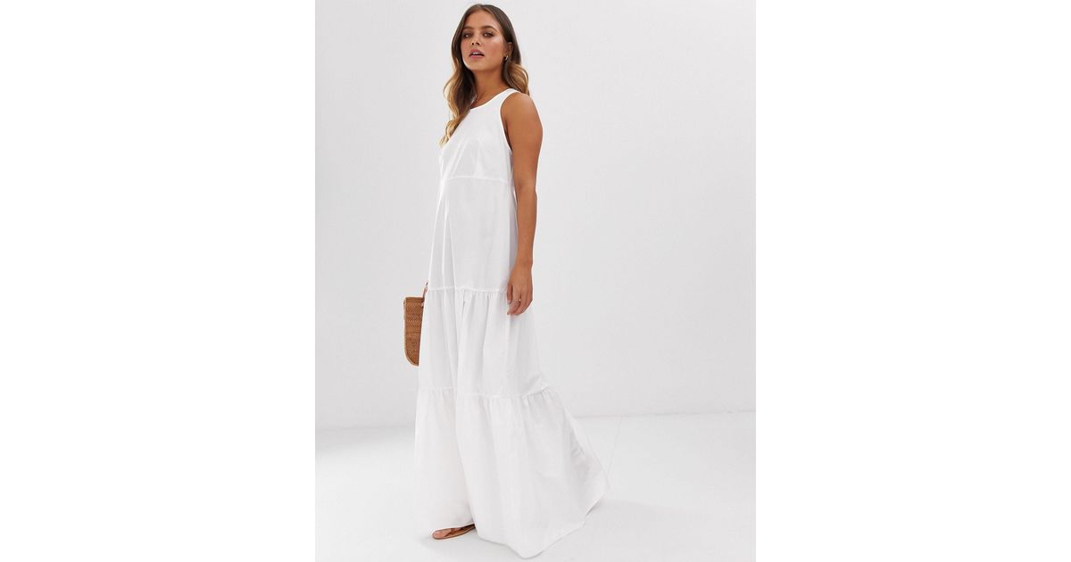 white tiered dress maxi