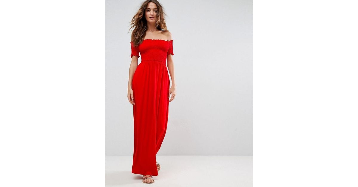 red off the shoulder sundress