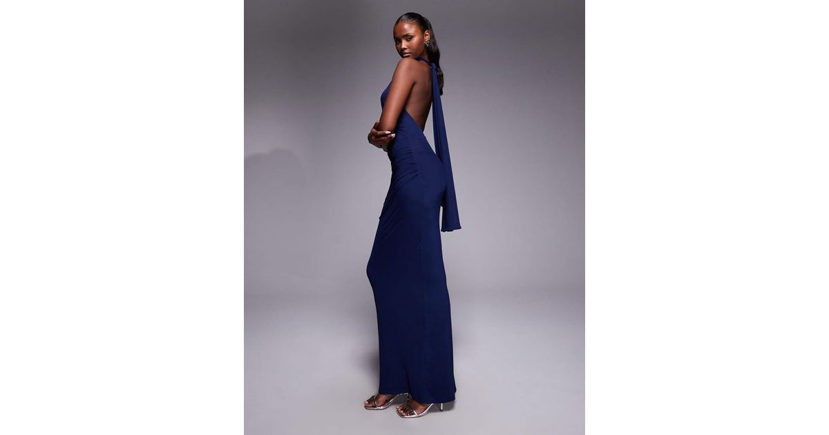 ASOS Mesh Twist Bust Detail Halter Maxi Dress With Tie Back Neck in ...