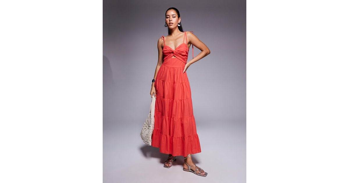 Princess Polly Chavez Cotton Cami Tie Sleeve Twist Front Tie Maxi Dress in  Red | Lyst Australia