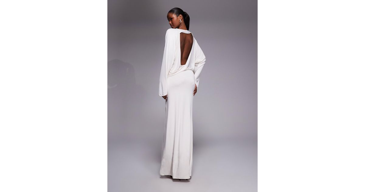Oh Polly Long Sleeve Backless Maxi Dress in Gray