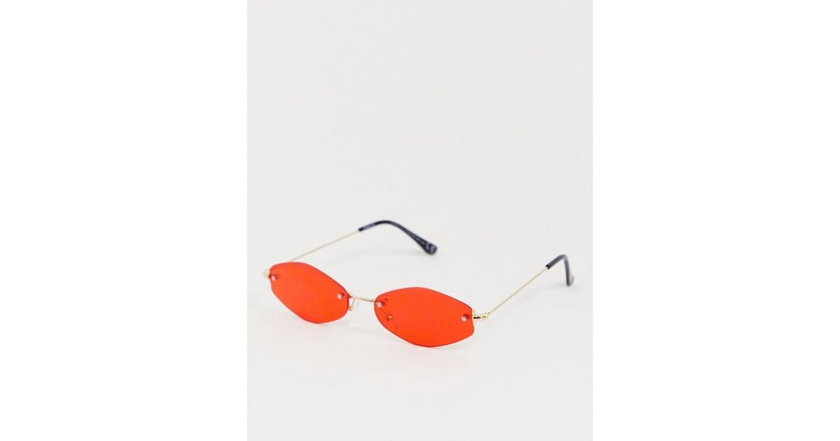 ASOS Denim Zeshoekige Zonnebril Zonder Rand Met Rode Glazen in het Metallic  - Lyst