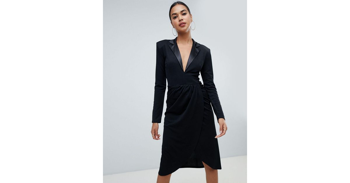 Club l tuxedo wrap midi dress Clearance