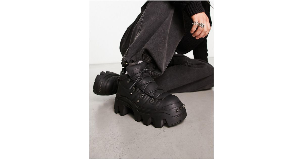 ASOS Lace Up Boots With Metal Hardware And Chunky Sole in Black for Men ...
