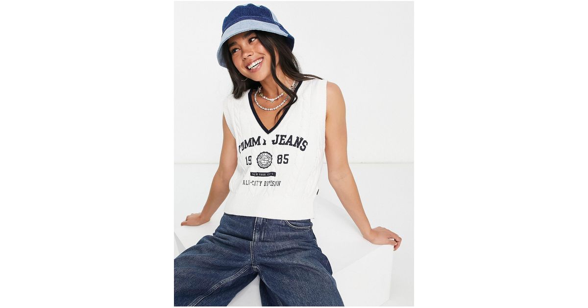 Tommy Hilfiger Knitted Vest With Varsity Logo in White Lyst