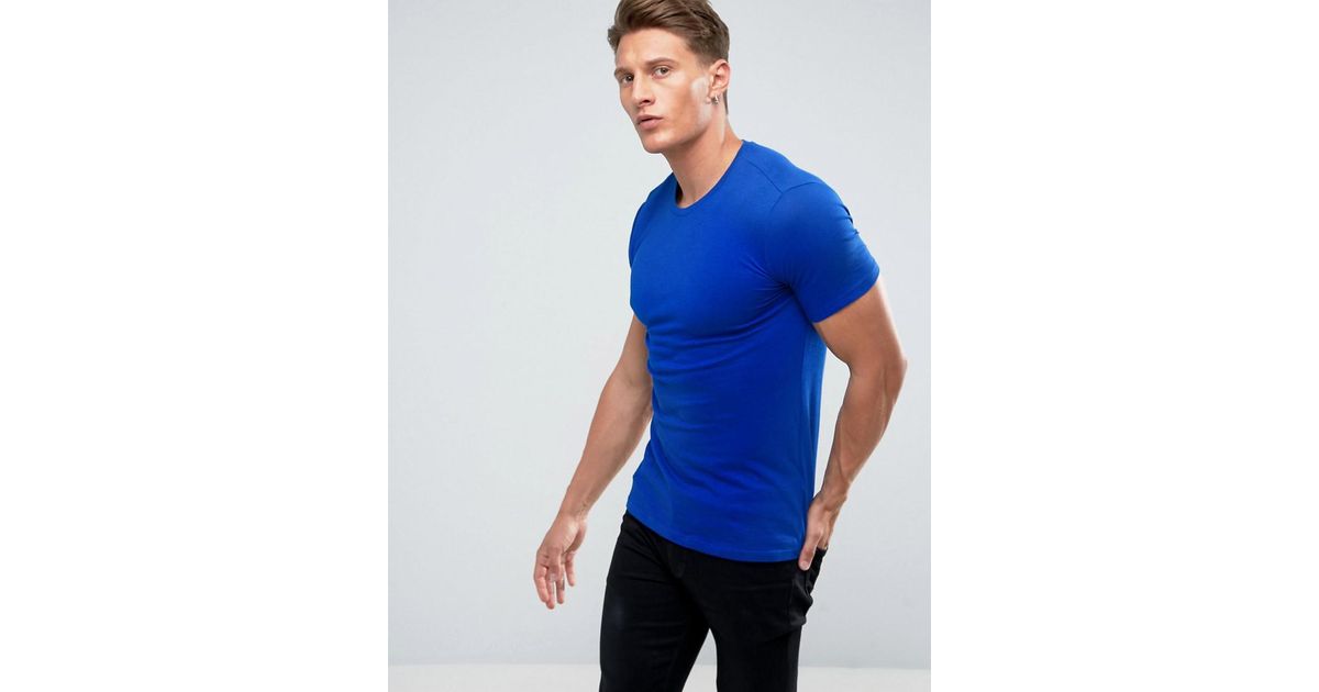Bershka Cotton Slim Fit T-shirt In Royal Blue for Men | Lyst