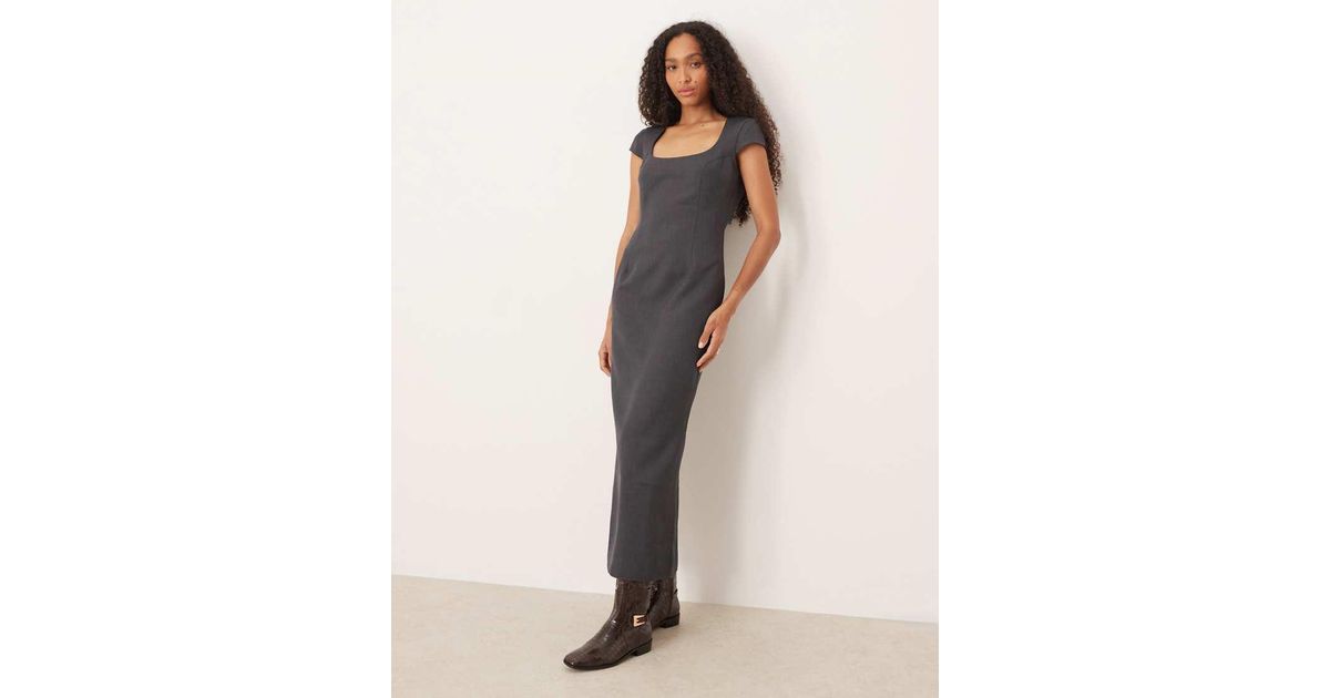 ASOS Cap Sleeve Pencil Midi Dress in Natural | Lyst UK