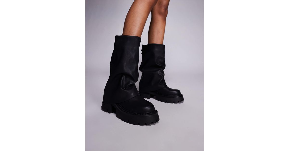 SIMMI Simmi London Wiz Foldover Chunky Low Ankle Boots in Black | Lyst