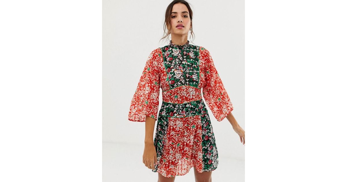 asos design soft mix floral print ruched mini dress