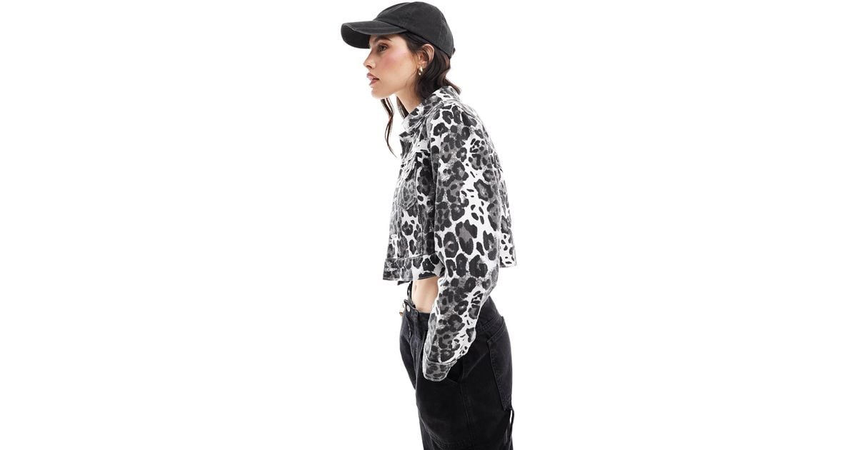 Liquor N Poker Leopard Print Fitted Denim Jacket in White Lyst