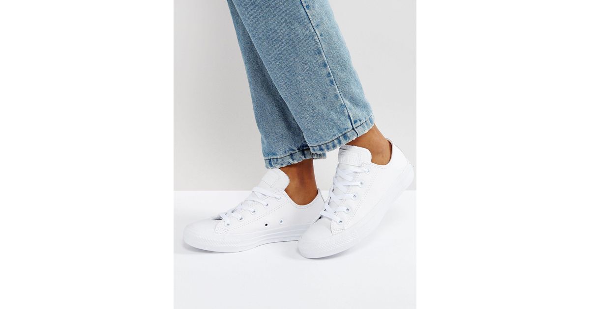 Converse Chuck Taylor Ox Leather Monochrome Sneakers in White | Lyst