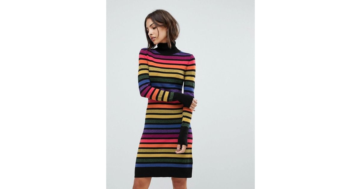 warehouse rainbow stripe dress