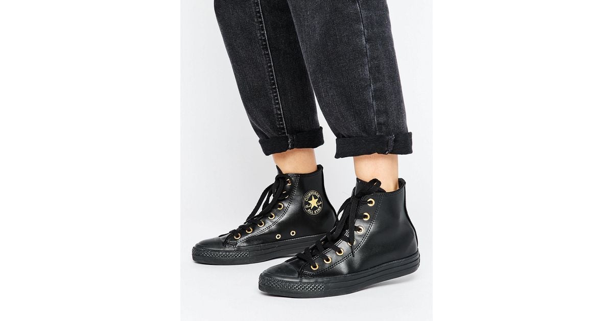 Converse Chuck Taylor Hi Top Sneakers In Black With Gold Eyelets - Lyst