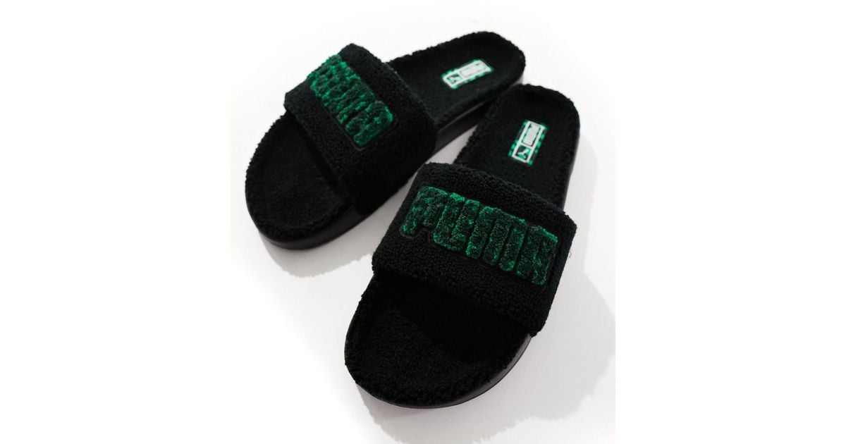 PUMA – leadcat – slider aus sherpa-fleece in Schwarz für Herren