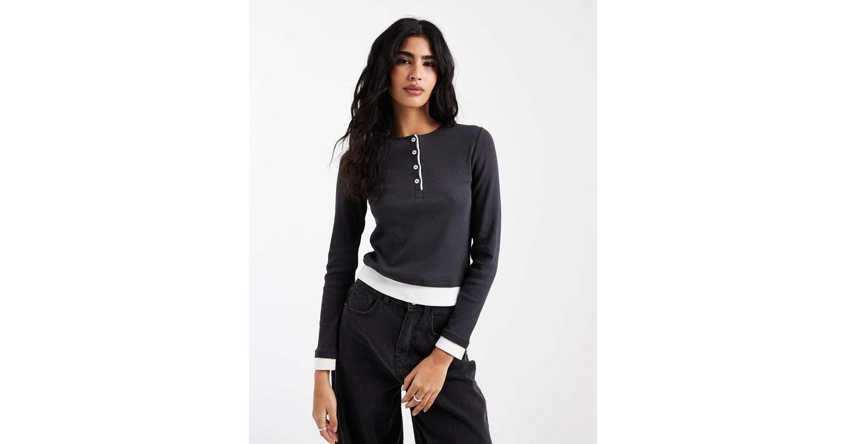ASOS Double Layer Contrast Button Through Top | Lyst UK