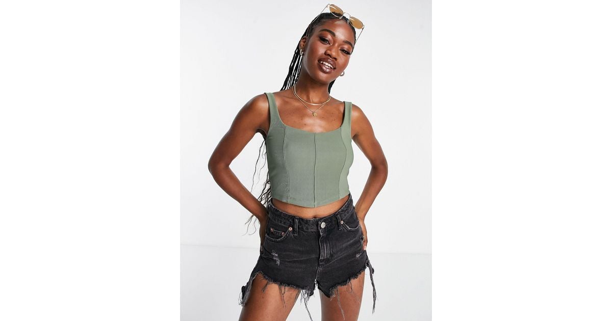 Stradivarius Synthetic Structured Rib Corset Top in Green | Lyst