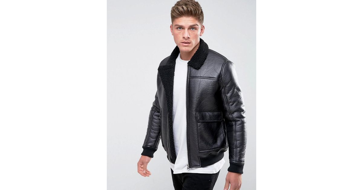leather borg jacket mens