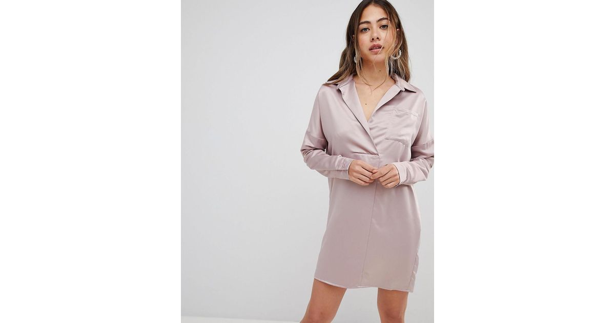 pink satin shirt dress