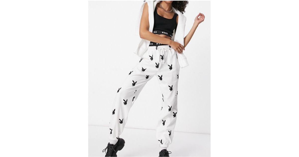 Missguided Playboy Co-ord Oversized jogger With Bunny Print in White | Lyst