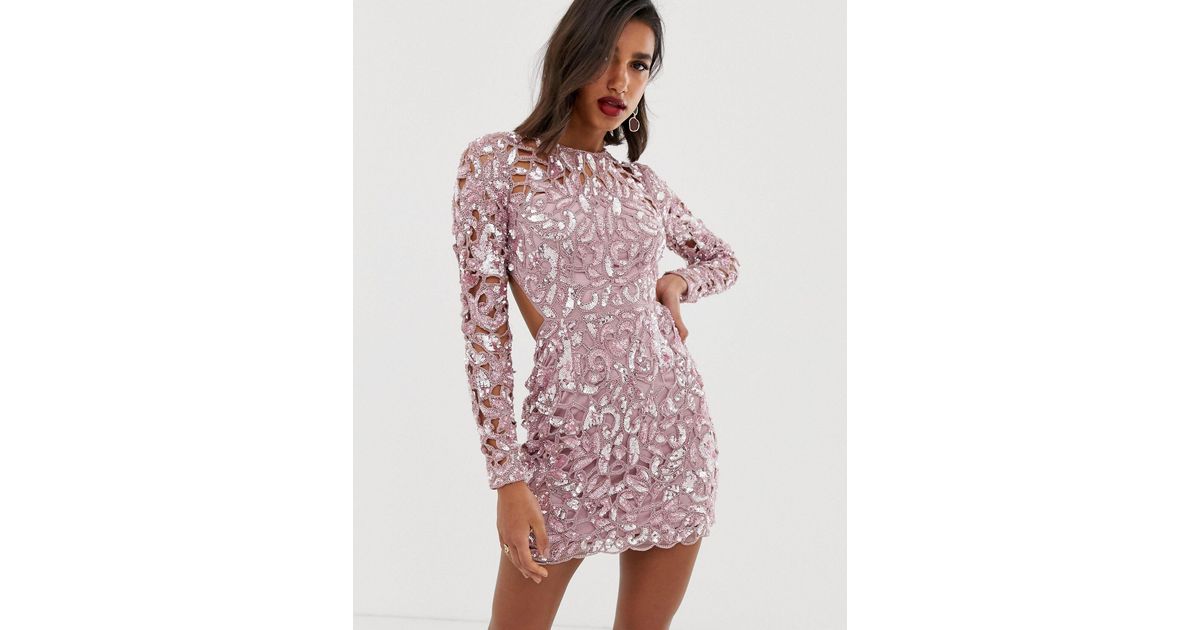 asos edition sequin cutwork open back mini dress