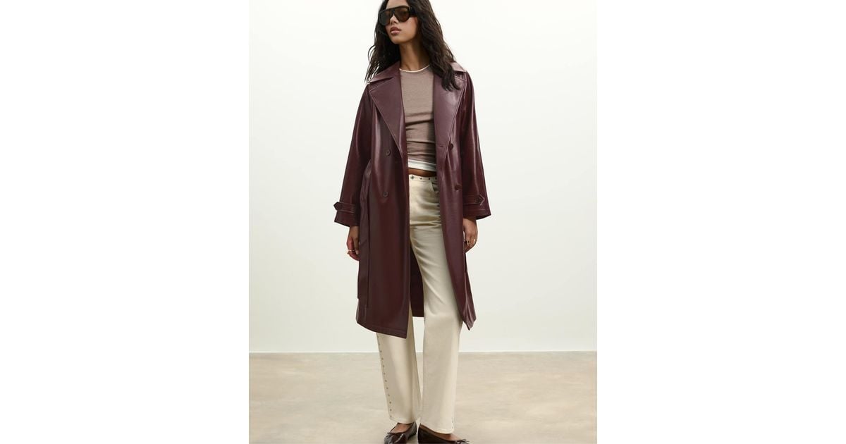 Bordeaux Manteau Long Simili Cuir Trench-coat Long Imitation Cuir