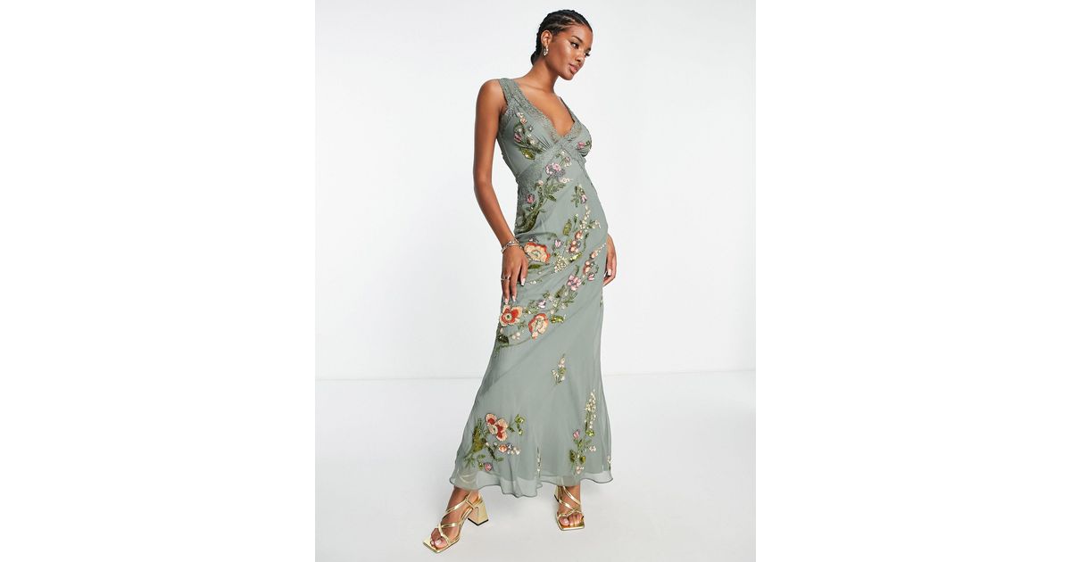 ASOS DESIGN lace trimmed maxi dress with floral embellishment