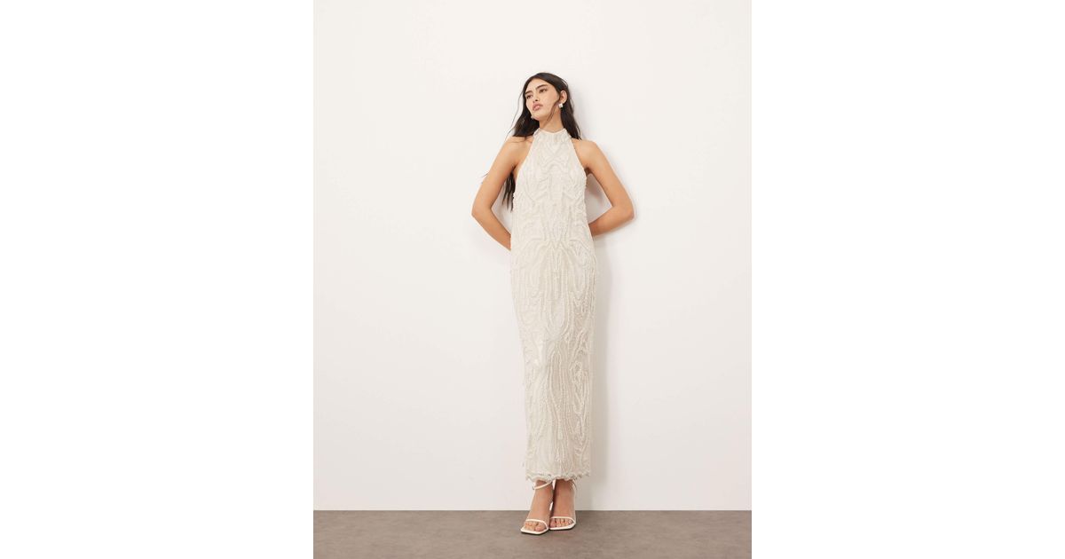 slim fit dress slacks Pearl Neckpiece Halter Gown main image 0