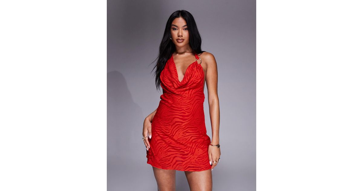 Oh Polly Cowl Neck Mini Dress in Red | Lyst