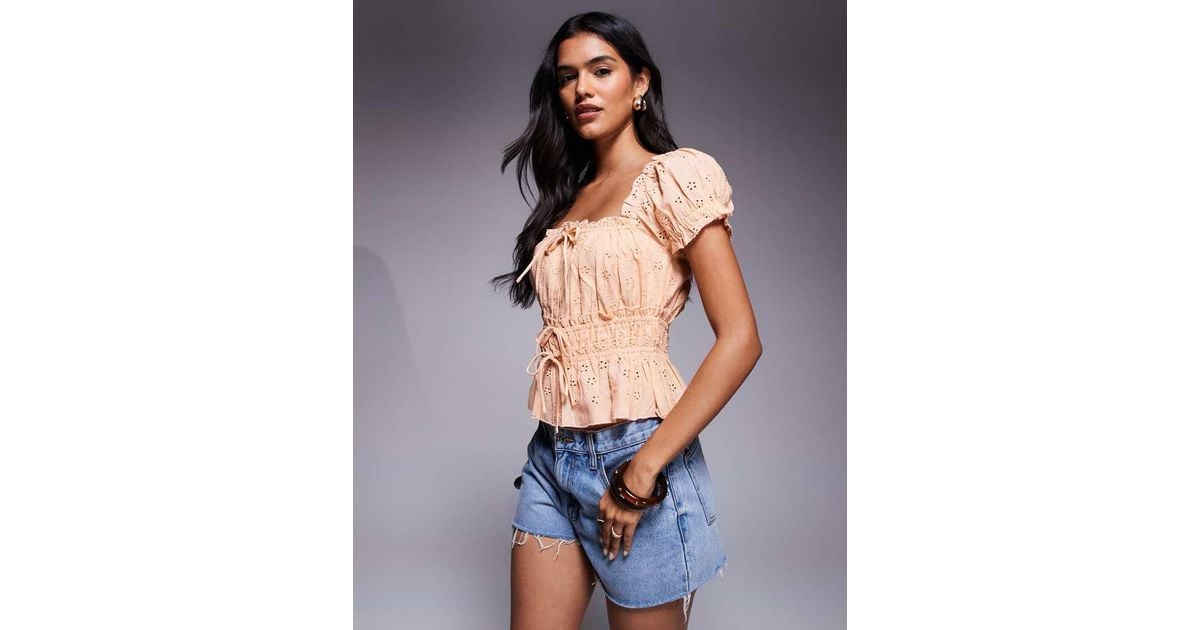 River Island Shirred Puff Sleeve Top in Blue Lyst UK