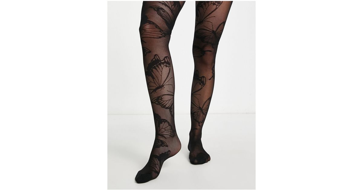 Black Black Butterfly Lace Tights