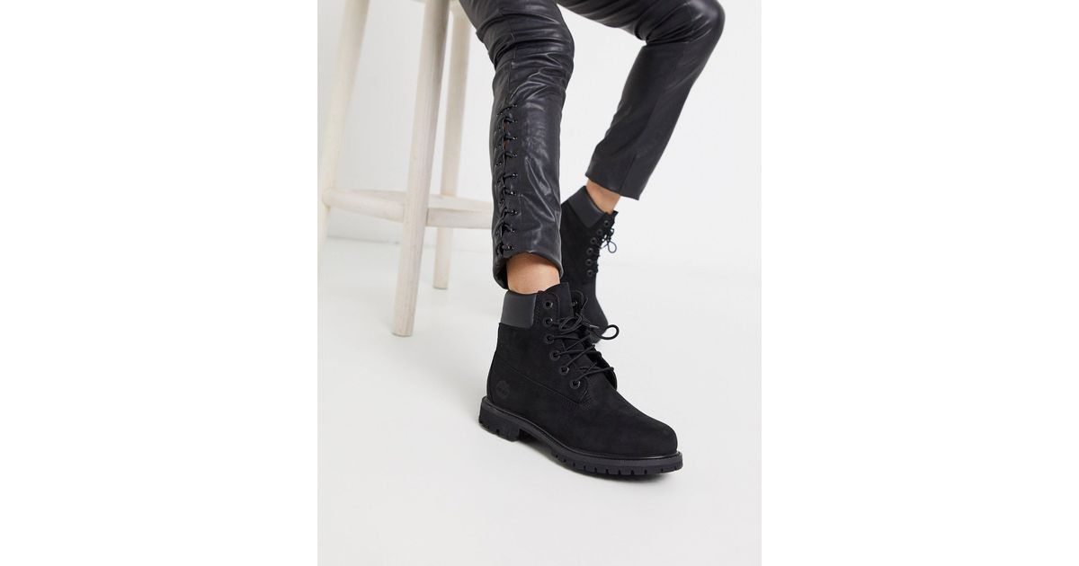 timberland 6 inch premium lace up flat boots in black