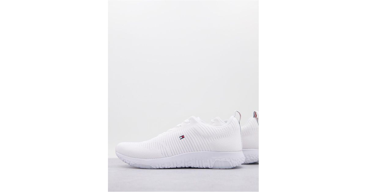 Tommy Hilfiger Knit Runner Sneakers With Small Flag Logo in White for Men |  Lyst