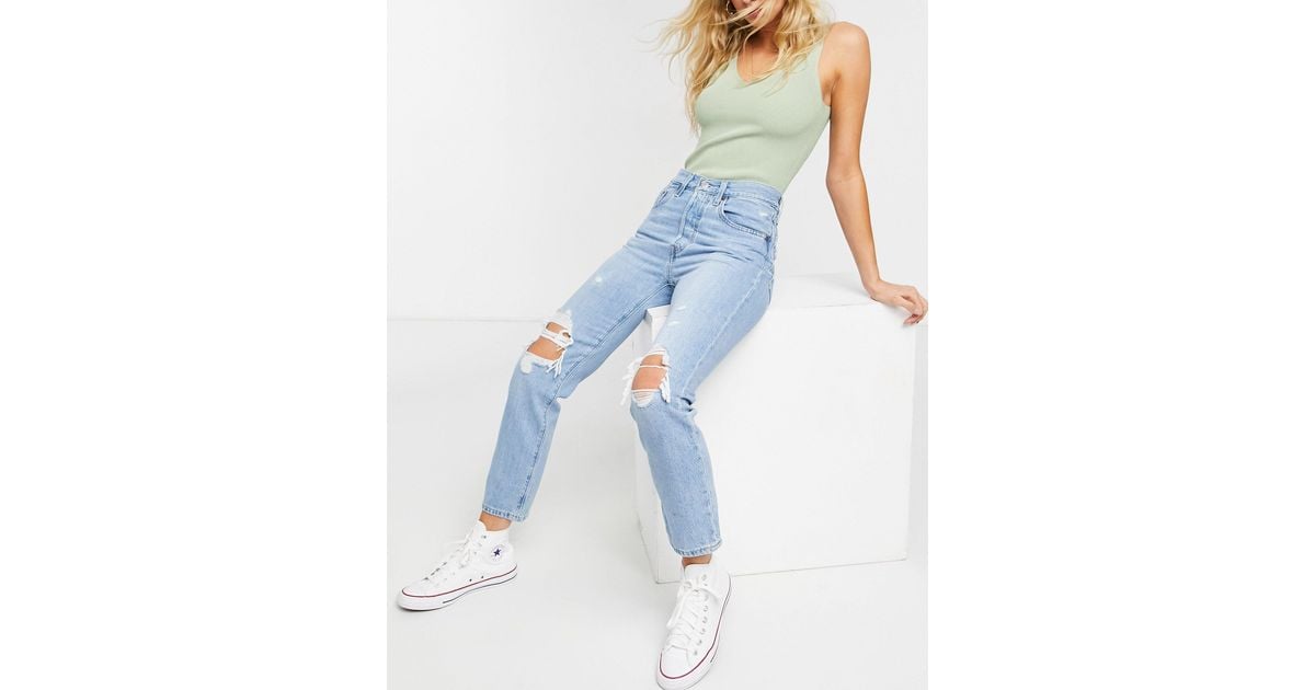 Levi s 501 High Rise Rip Knee Straight Leg Crop Jeans With Rips in Blue Lyst Canada