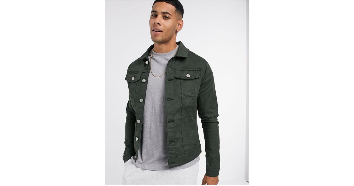 Dark green denim jacket hot sale