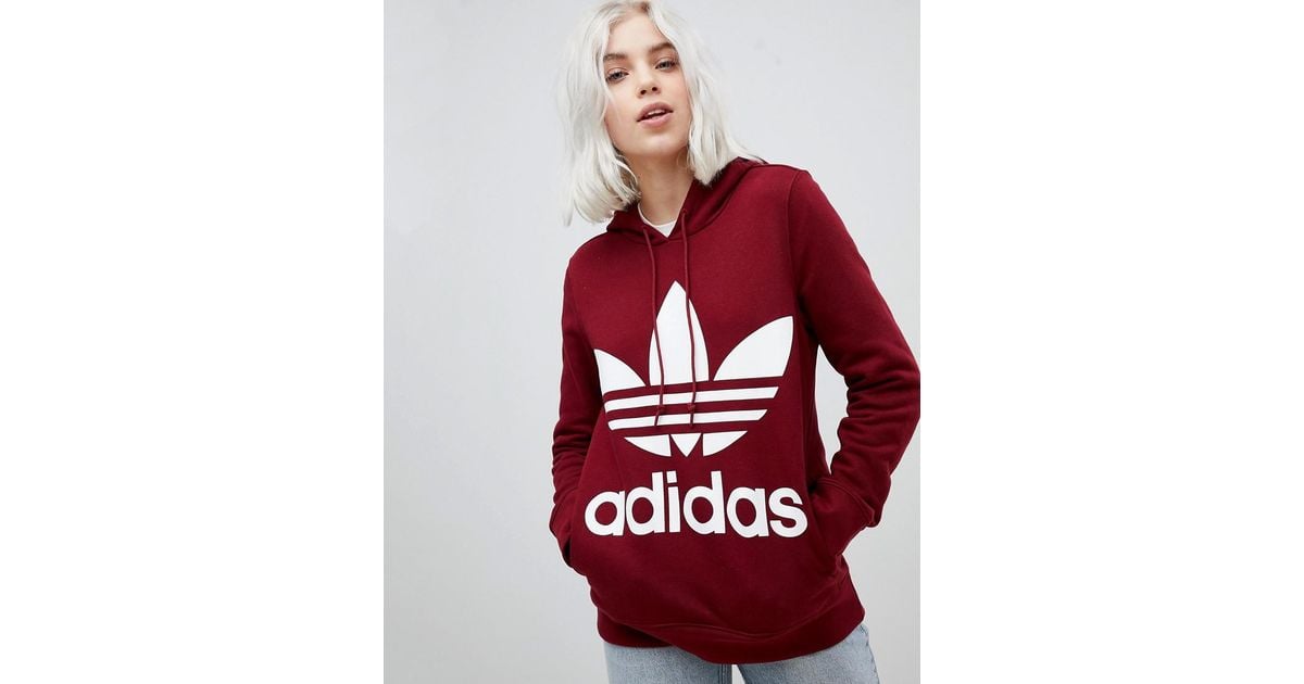 burgundy adidas trefoil hoodie
