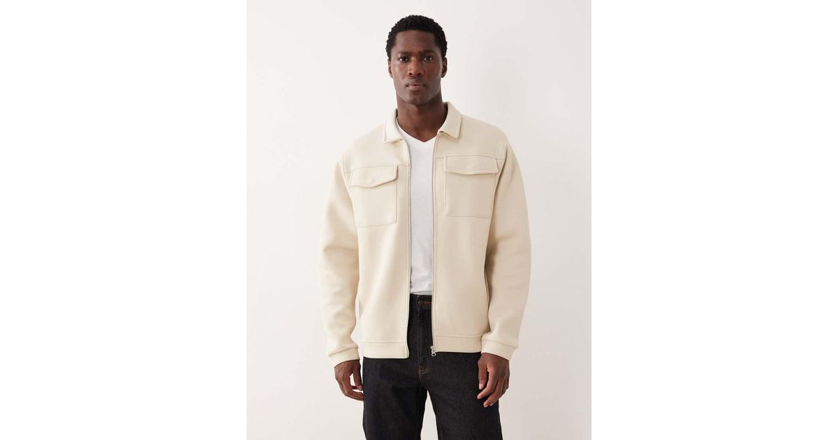 ASOS Heavyweight Zip-through Shacket in Natural for Men | Lyst UK