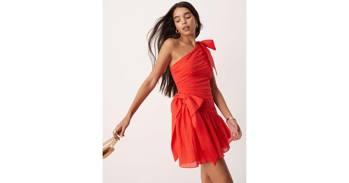 Ever Red Mini EVER NEW Bow Detail Asymmetric Mini Dress in Red | Lyst