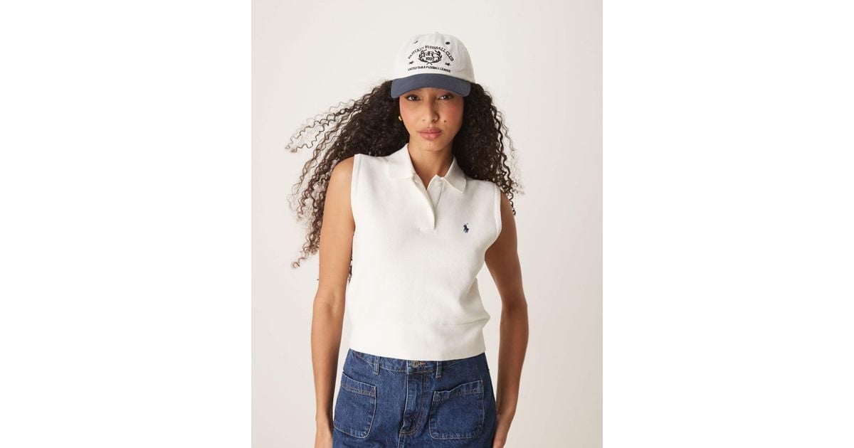Polo Ralph Lauren Icon Logo Cropped Sleeveless Polo Shirt in White