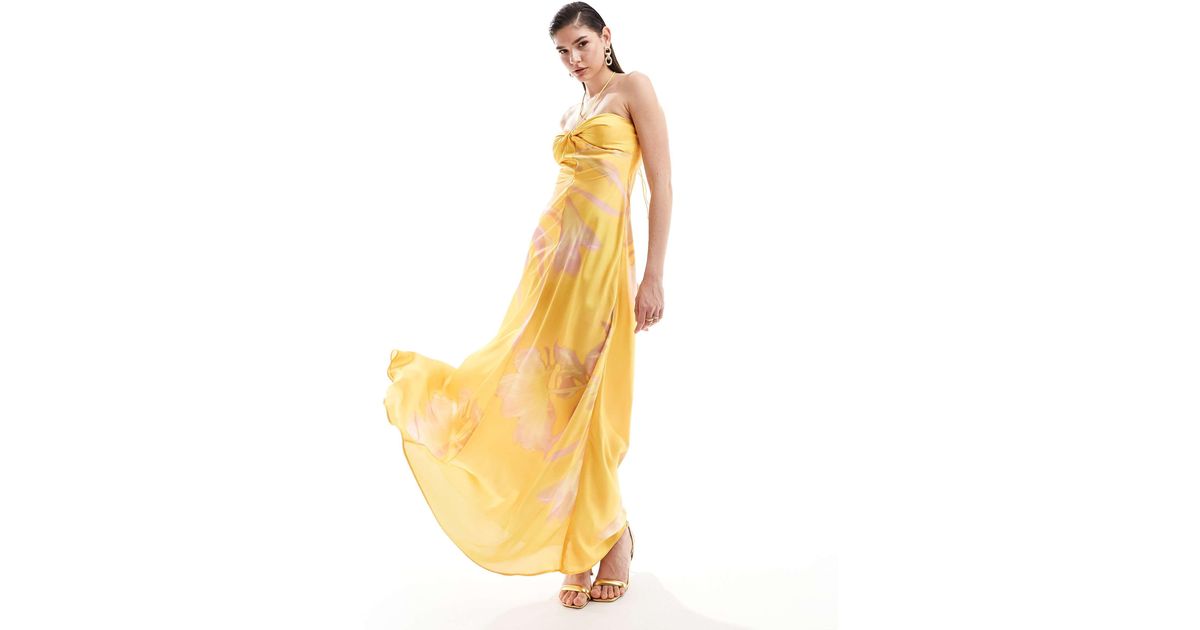 mango halterneck satin midi dress in yellow Mango Halterneck Satin Midi Dress in Metallic