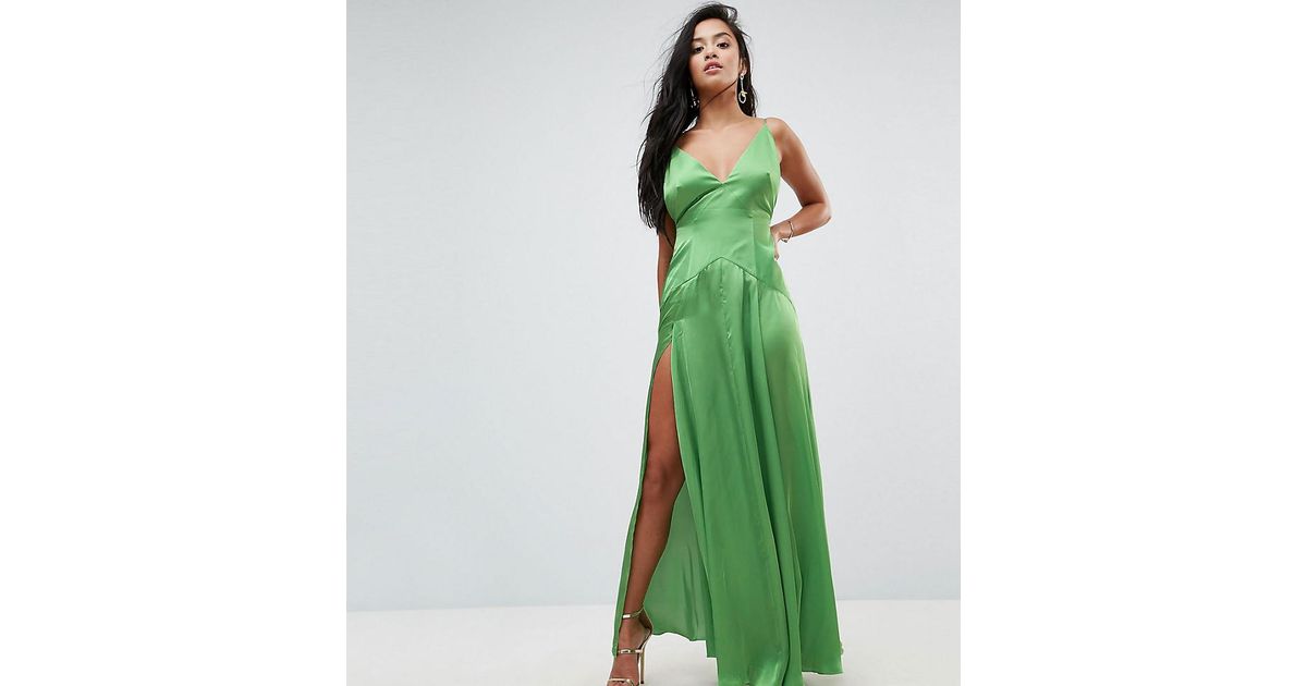 green thigh split dress