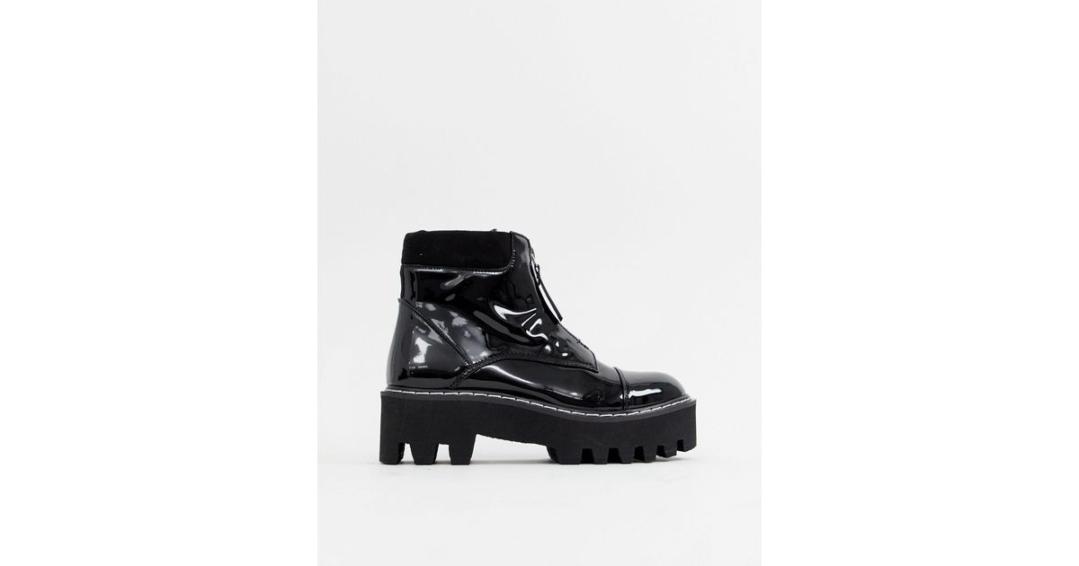 patent chunky boots
