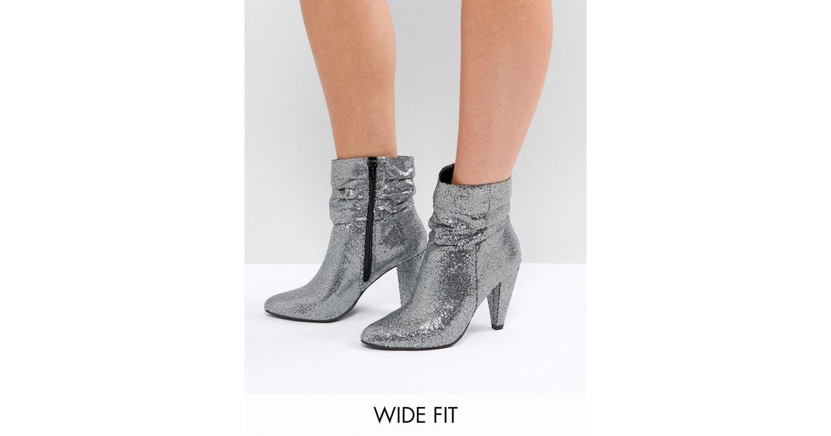 New Look Wide Fit Silver Glitter Boots in Metallic | Lyst