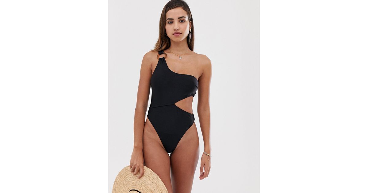 south beach shine tortoise shell cut out swimsuit in black