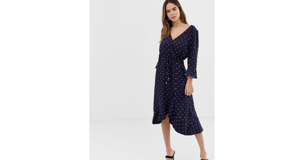 oasis denim frill wrap dress