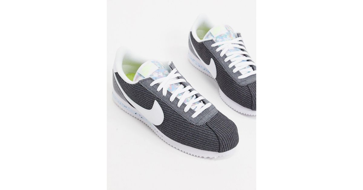 nike cortez recycled canvas trainers in grey