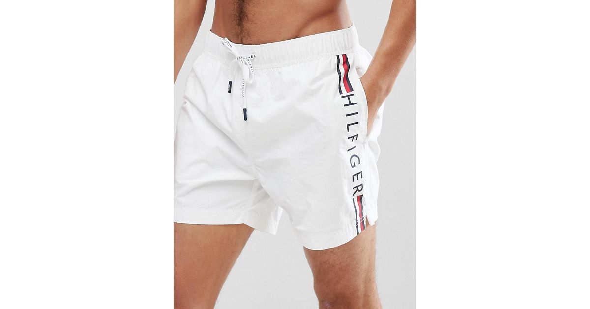 Tommy Hilfiger Short Drawstring Side Stripe Logo Swim Shorts in White for  Men | Lyst