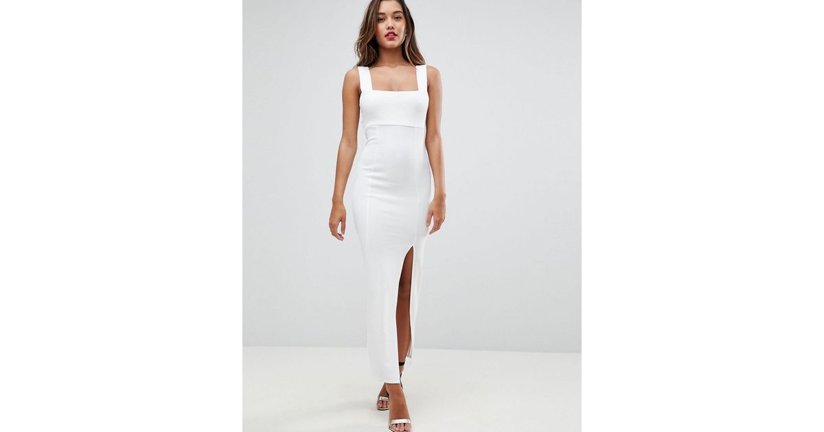square neck white maxi dress