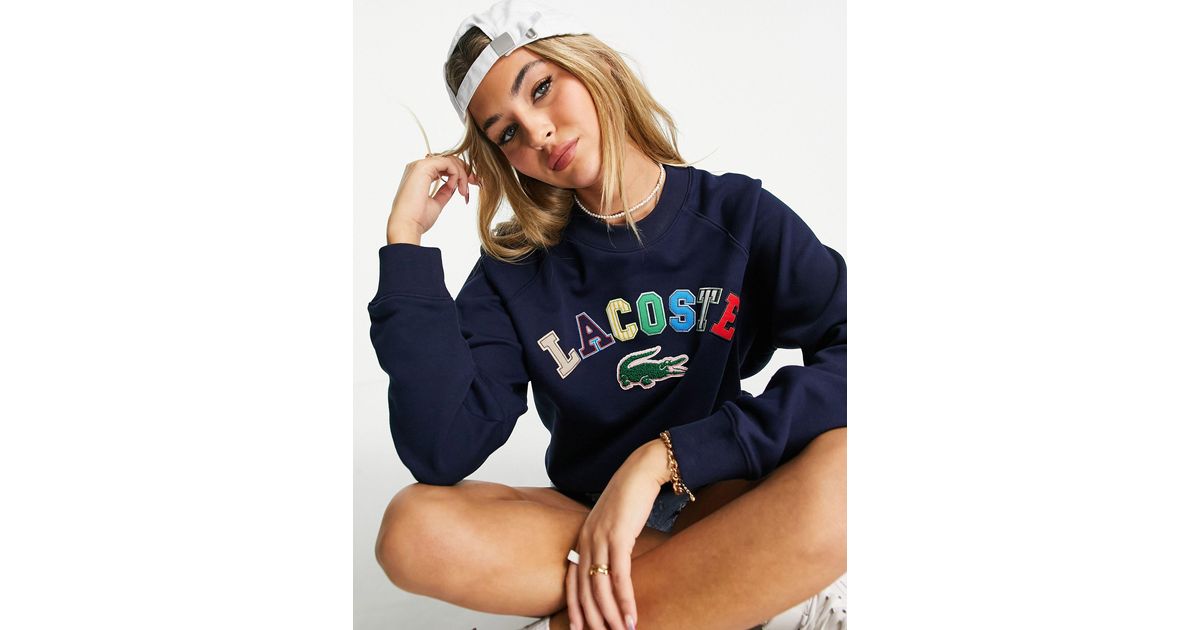 Lacoste Embroidered Logo Sweatshirt in Blue | Lyst
