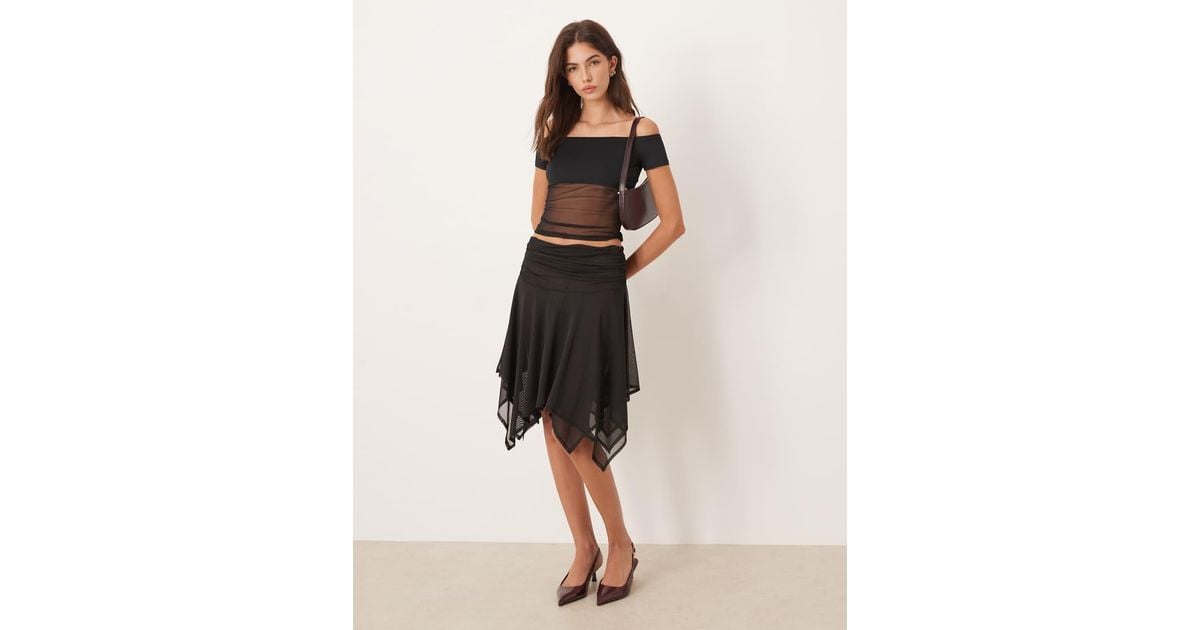 ASOS Mesh Hanky Hem Skirt in Natural | Lyst UK