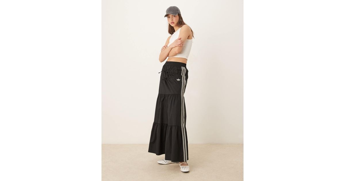 adidas Originals Crochet 3 Stripe Maxi Skirt in Natural